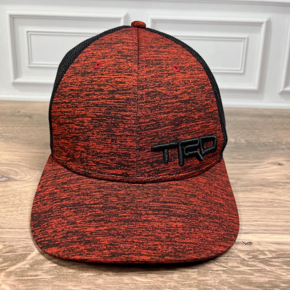 TRD Trucker Hat Mens Red Black Heathered Mesh Stretch Fit Toyota Racing L/XL
